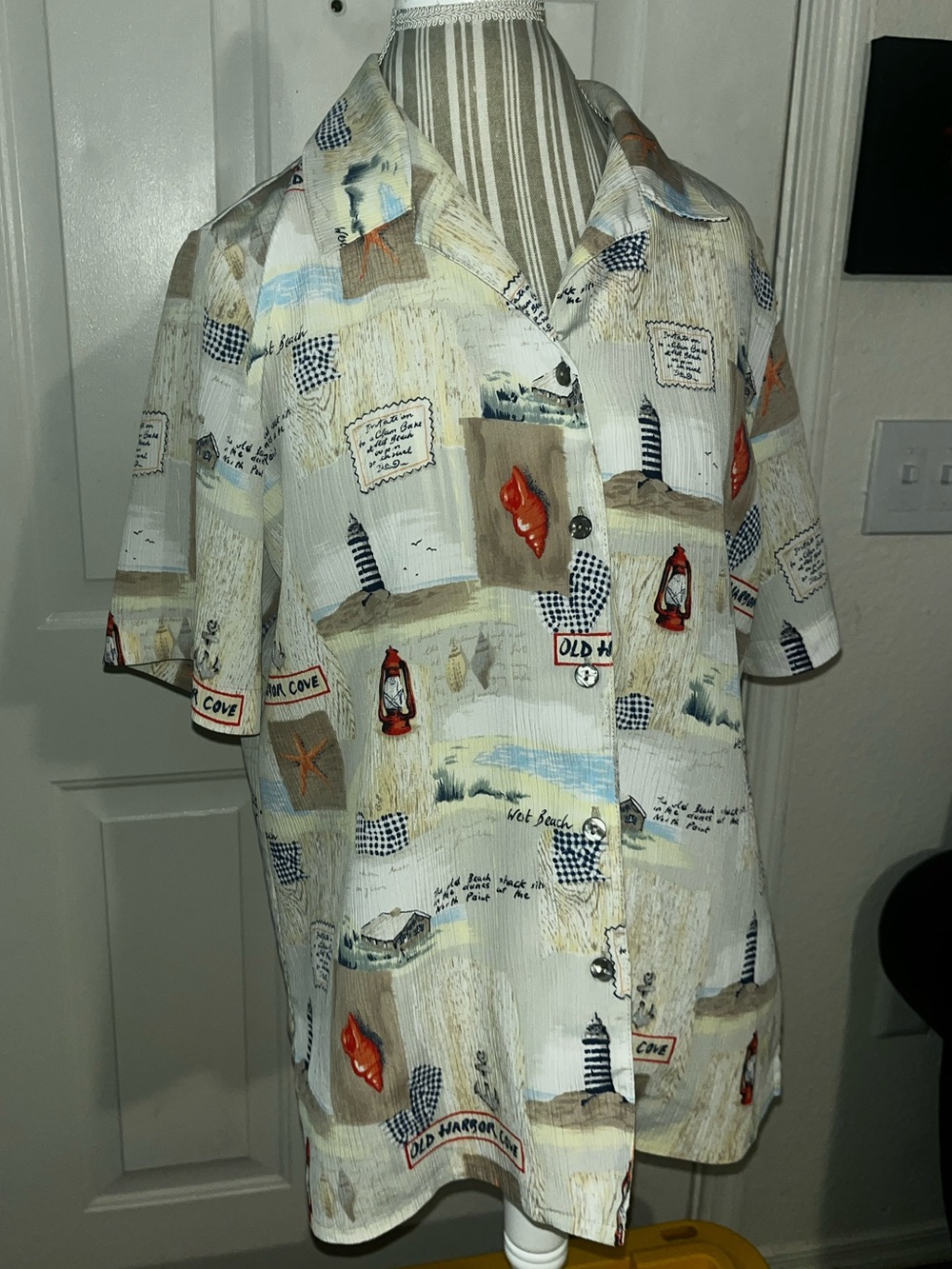Allison Daley White Multi Coastal Print Short Sleeve Shirt